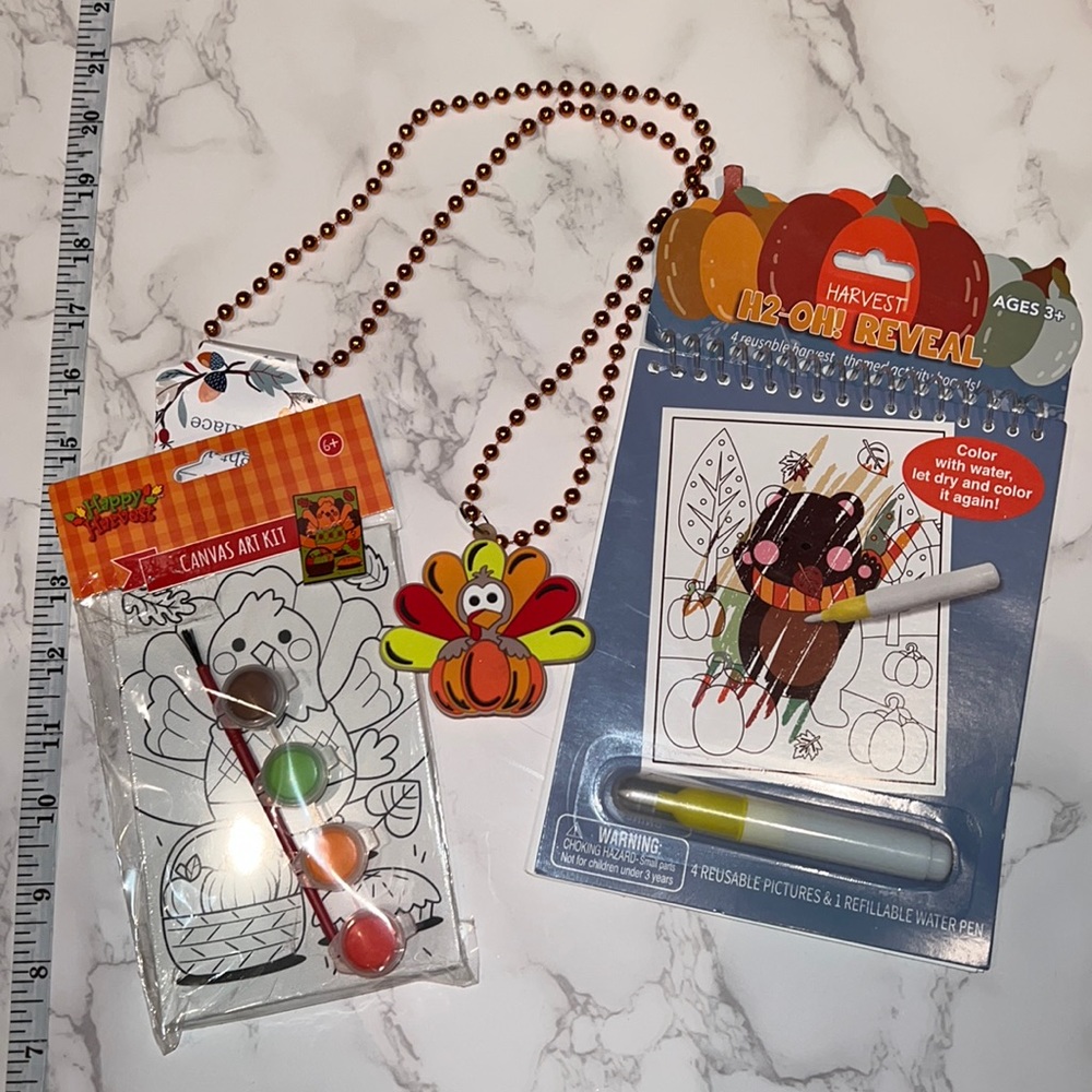 NWT 3pc Thanksgiving/ Fall Arts & Crafts Beaded Necklace coloring painting set